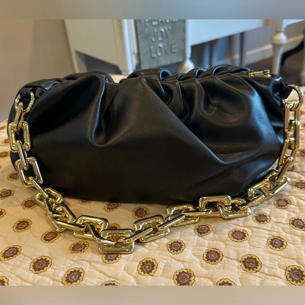 Prime Original Black Cloud Clutch Bag with Gold Chunky Chain Like New - Picture 2 of 6